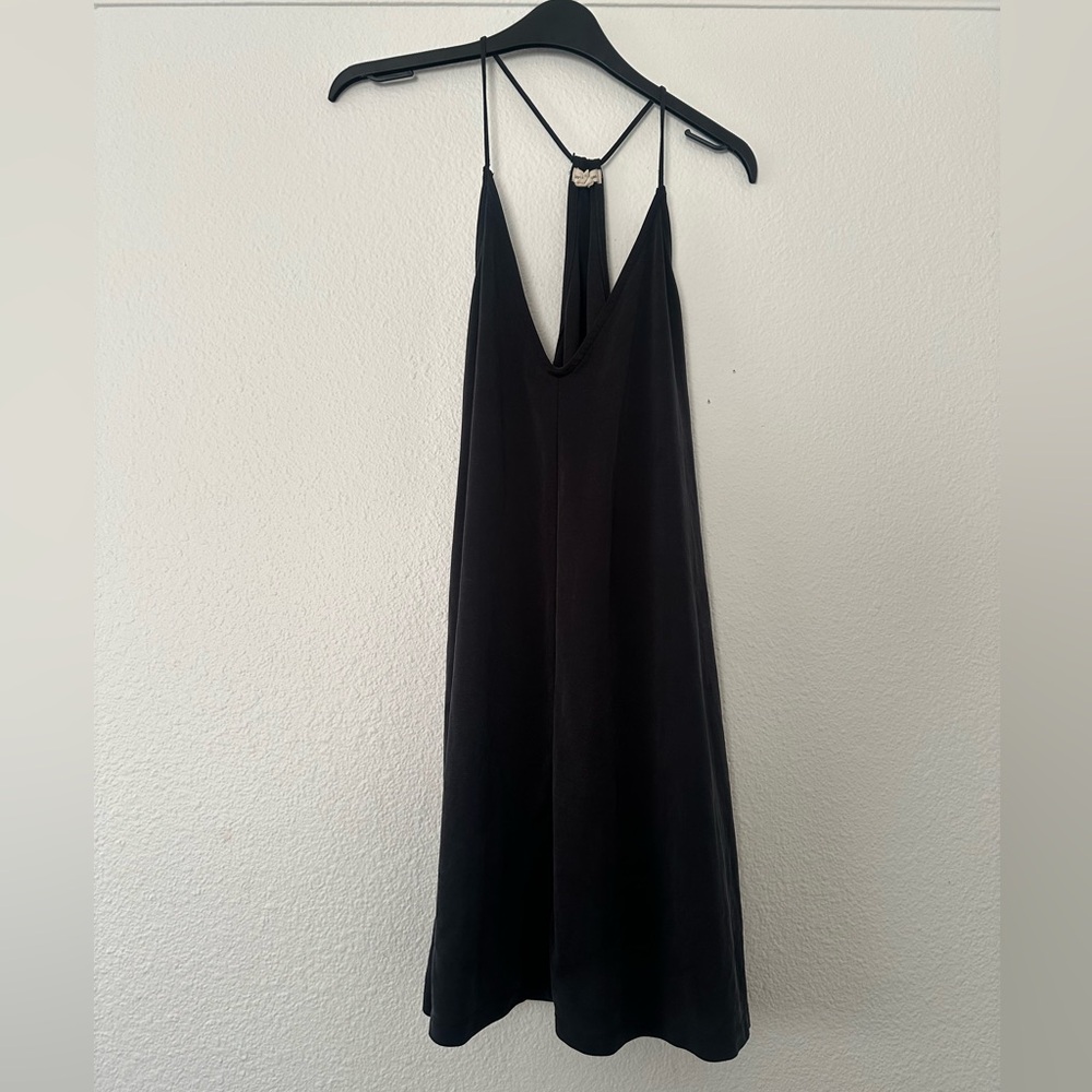 Urban Outfitters Silence + Noise Cupro Mini V Neck Dress Black - Picture 2 of 4